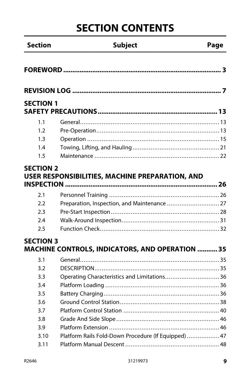 JLG R2646 Scissor Lift Maintenance Operation Operators Manual 31219973