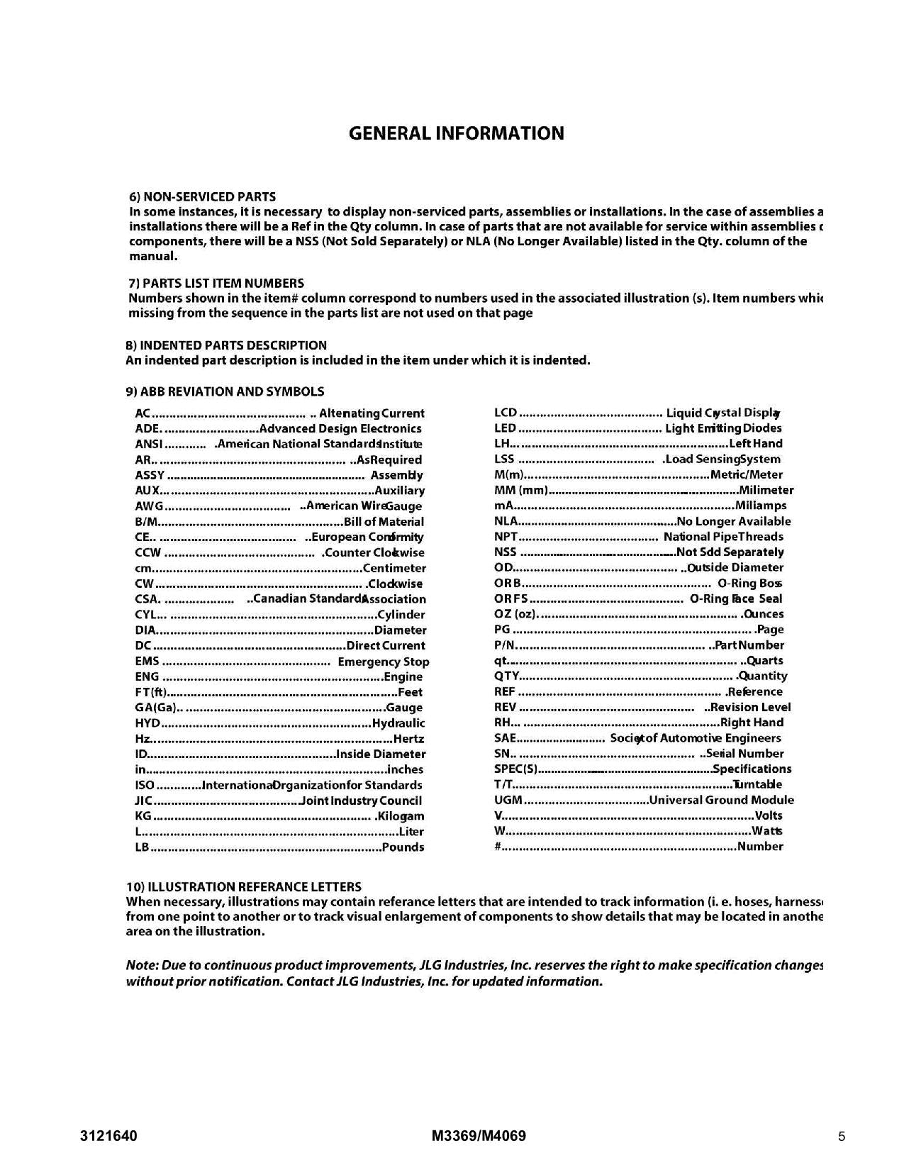 JLG 3369LE 4069LE M3369 M4069 Scissor Lift Parts Catalog Manual 3121640