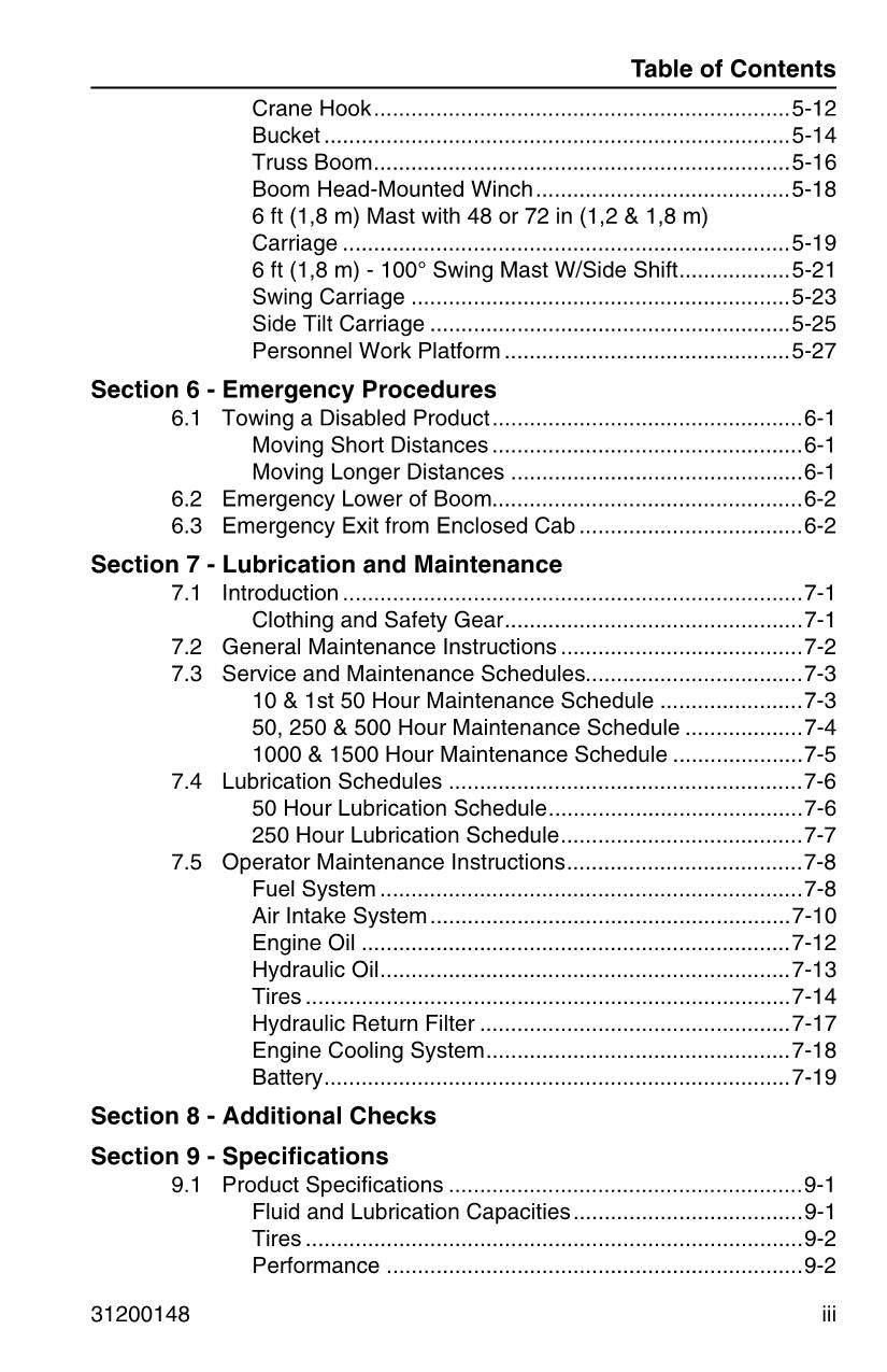 JLG G6-42P Telehandler Maintenance Operation Operators Manual