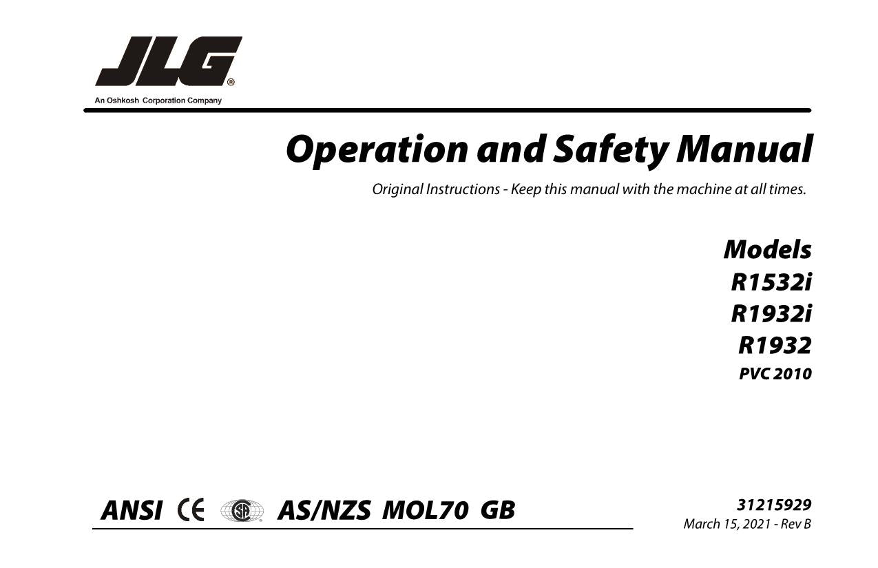 JLG R1532i R1932 R1932i Scissor Lift Maintenance Operators Manual 31215929