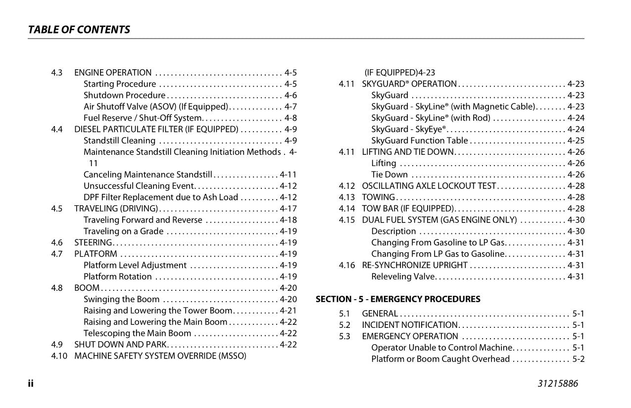 JLG 800AJ HC3 Boom Lift Maintenance Operation Operators Manual 31215886