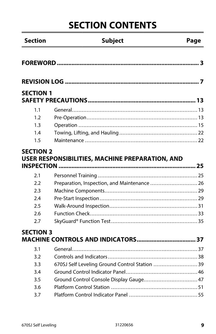 JLG 670SJ Boom Lift Maintenance Operation Operators Manual 31220656