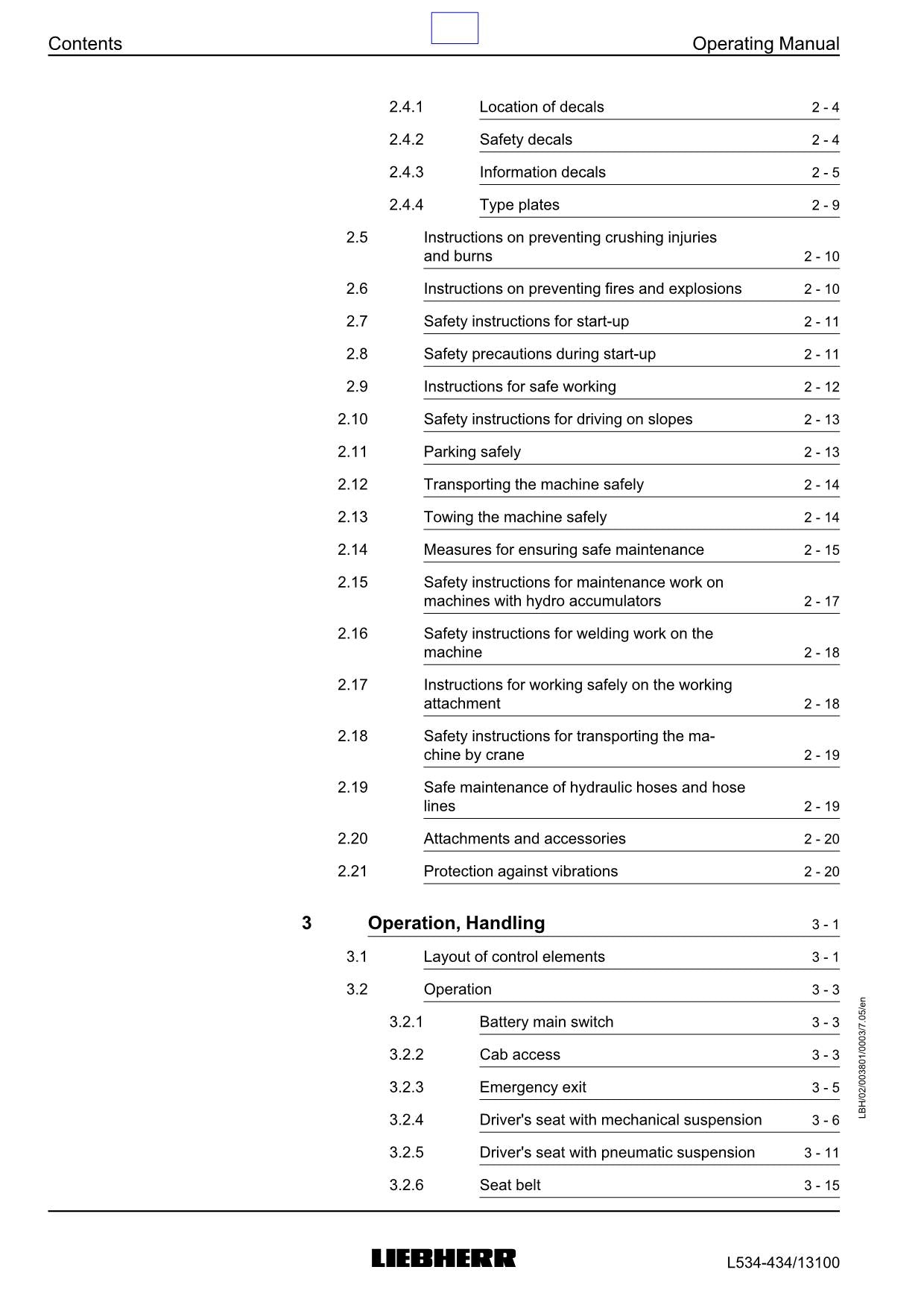 Liebherr L534 Wheel Loader Operators manual