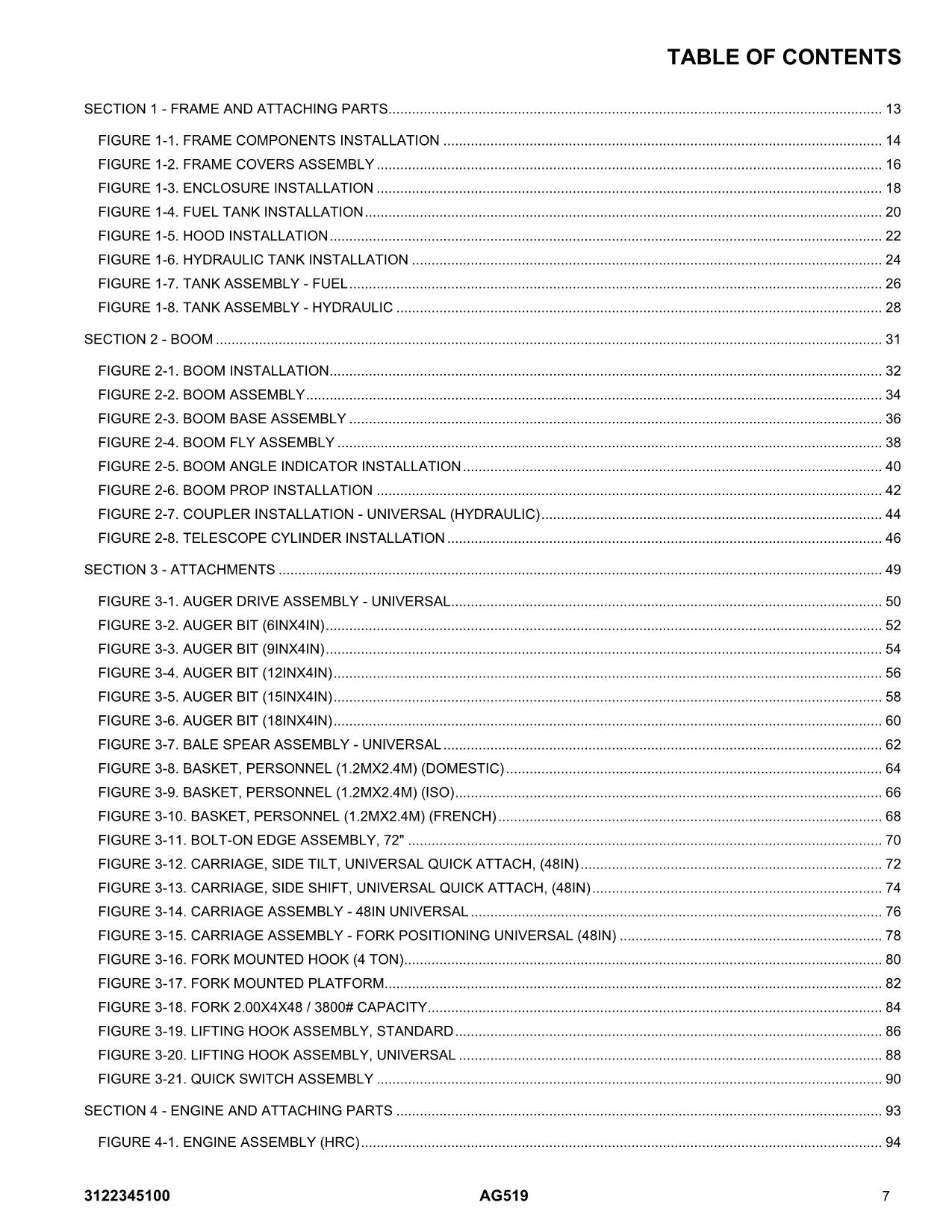 JLG AG519 Telehandler Parts Catalog Manual