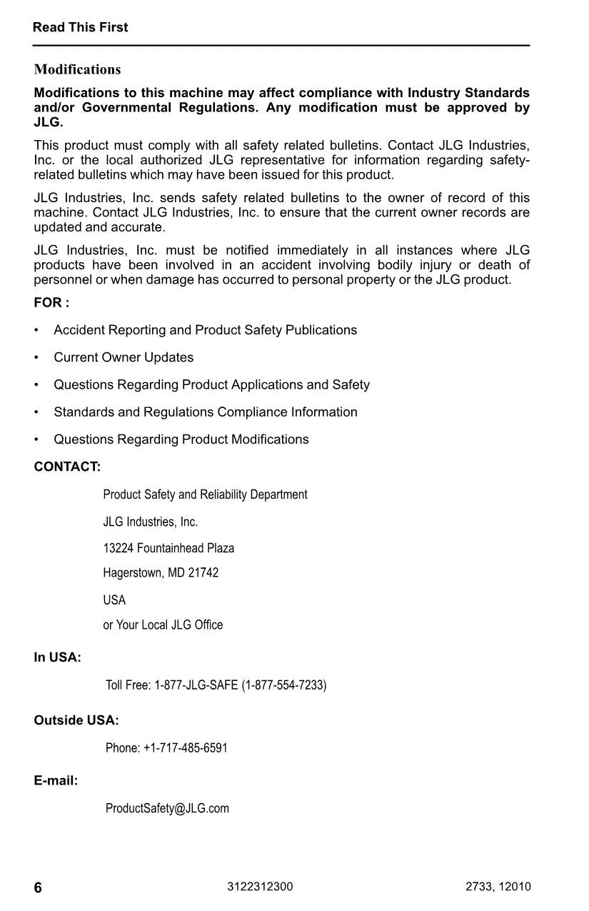 JLG 12010 2733 Telehandler Maintenance Operation Operators Manual 3122312300