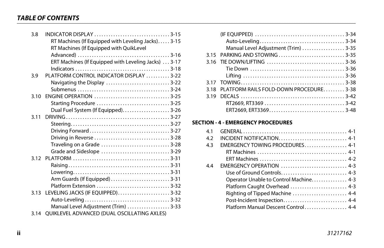 JLG ERT2669 ERT3369 RT2669 RT3369 Boom Lift Operators Manual