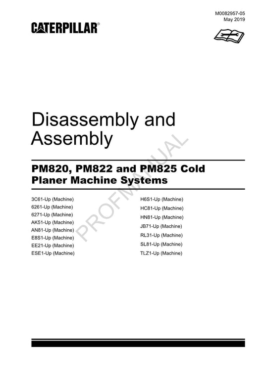 Caterpillar PM820 PM822 PM825 Planer Disassembly Assembly Service Manual