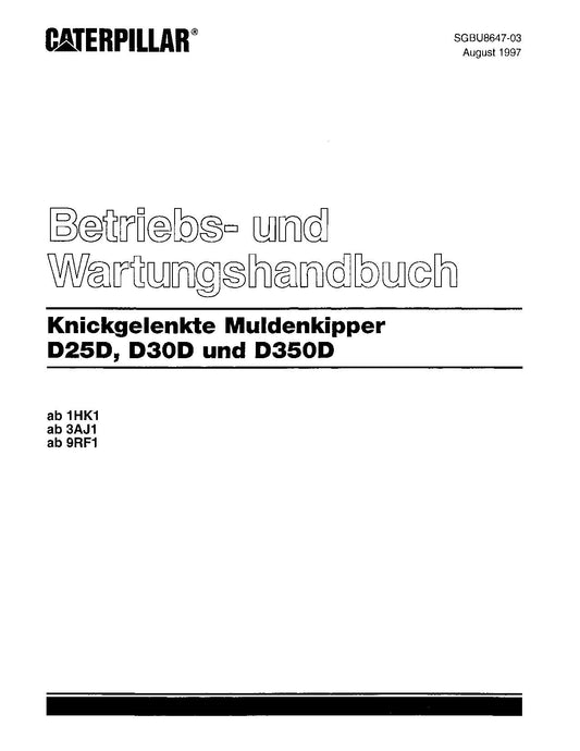 Caterpillar D25D D30D D350D kipper Betriebsanleitung Wartungshandbuch Buch