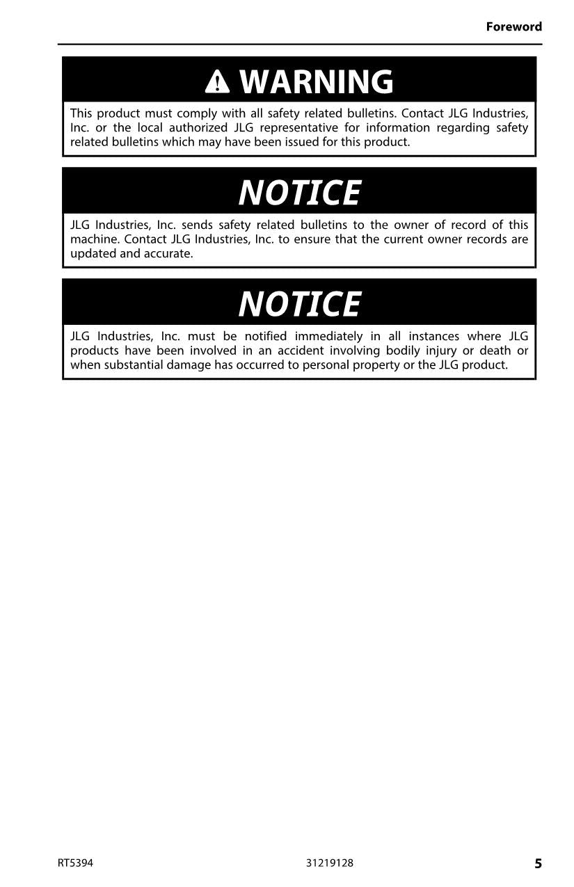 JLG RT5394 Scissor Lift Maintenance Operation Operators Manual 31219128