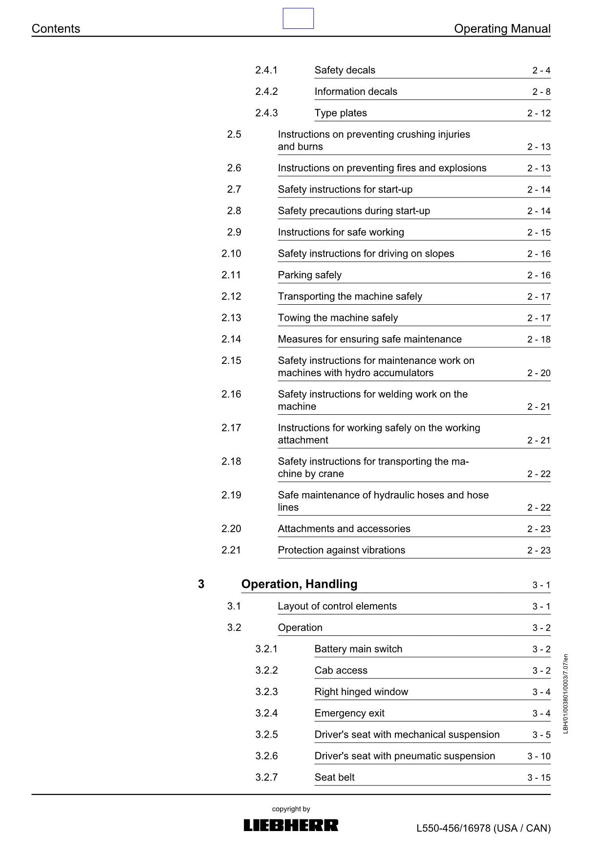 Liebherr L550 (USA CAN) 2plus2 Wheel Loader Operators manual