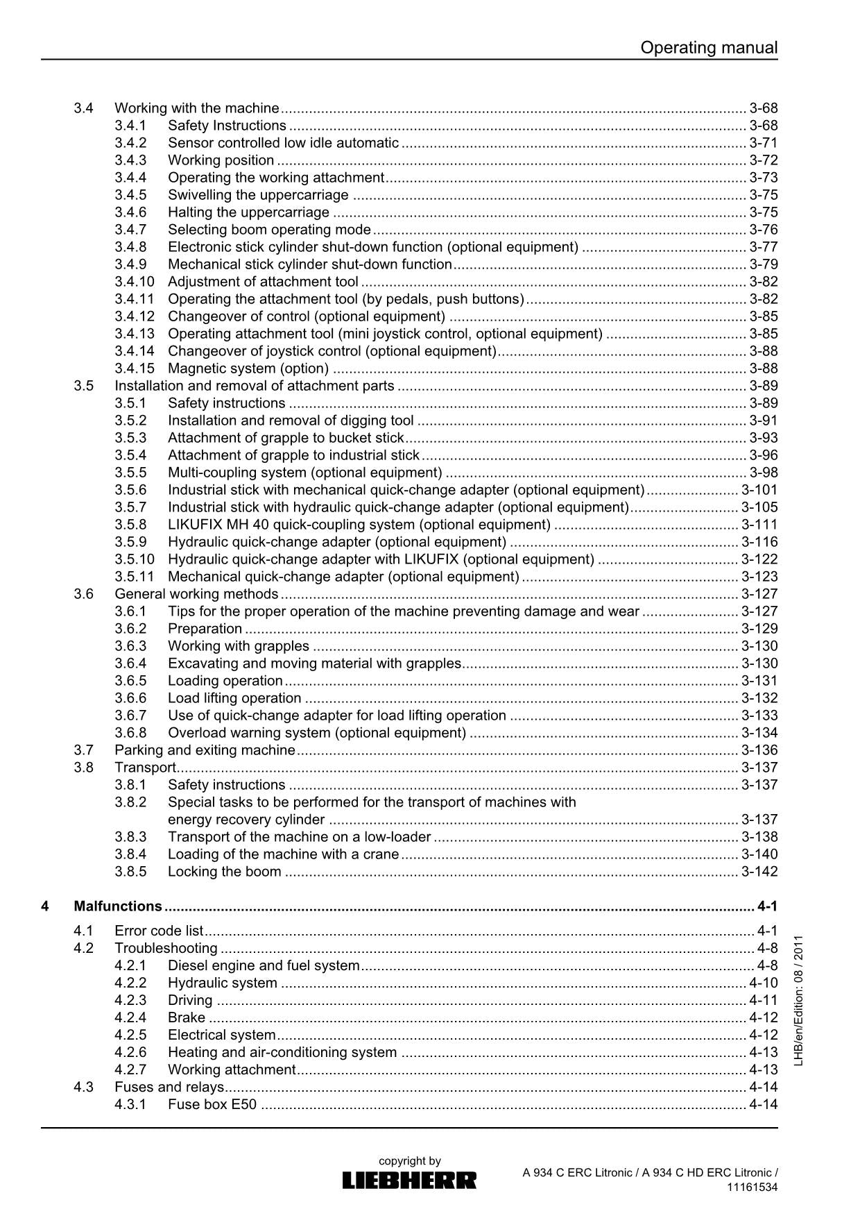 Liebherr A934 C ERC Litronic A934 C HD ERC Litronic Excavator Operators manual