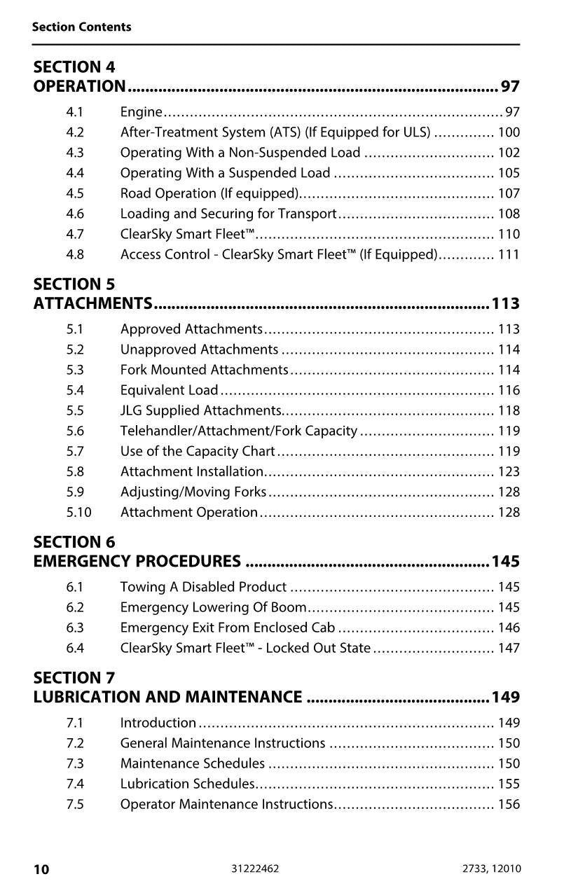 JLG 12010 2733 Telehandler Maintenance Operation Operators Manual 31222462