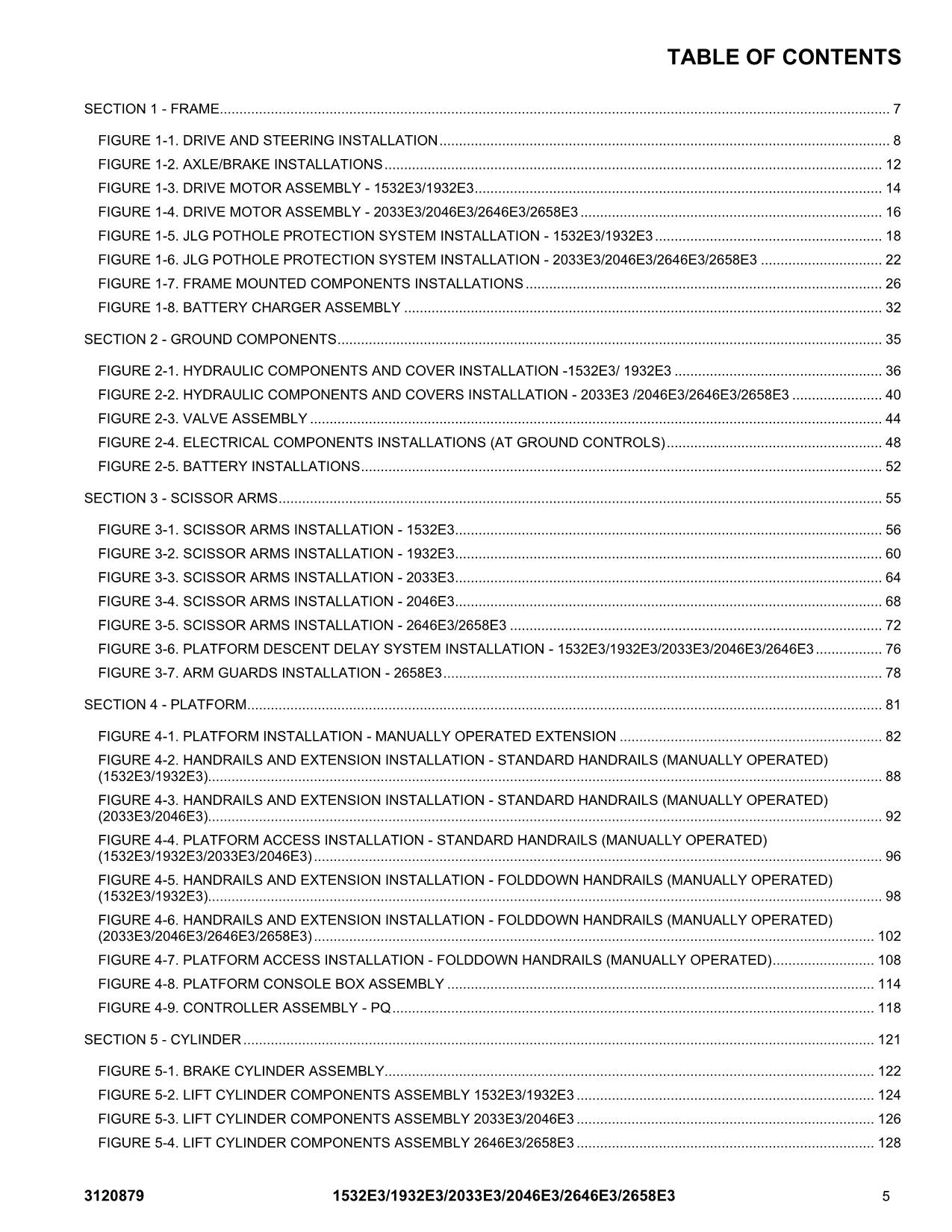 JLG 1532E3 1932E3 2033E3 2046E3 2646E3 2658E3 Lift Parts Catalog Manual 3120879