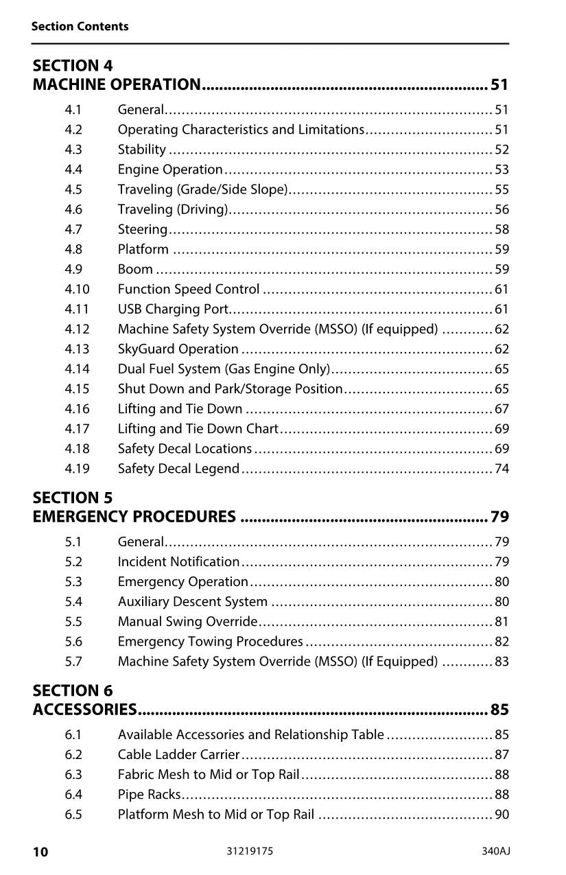 JLG 340AJ Boom Lift Maintenance Operation Operators Manual 31219175