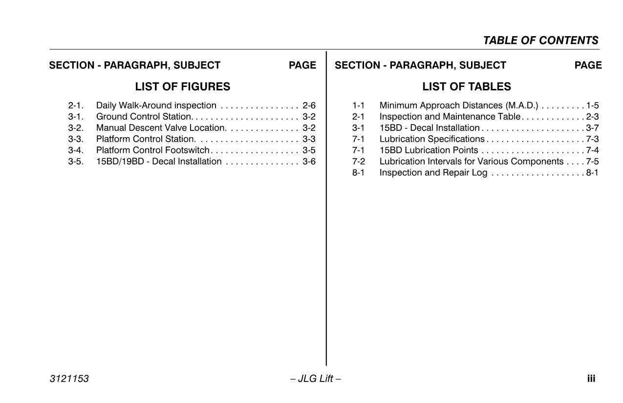 JLG 15BD 19BD Vertical Mast Maintenance Operation Operators Manual