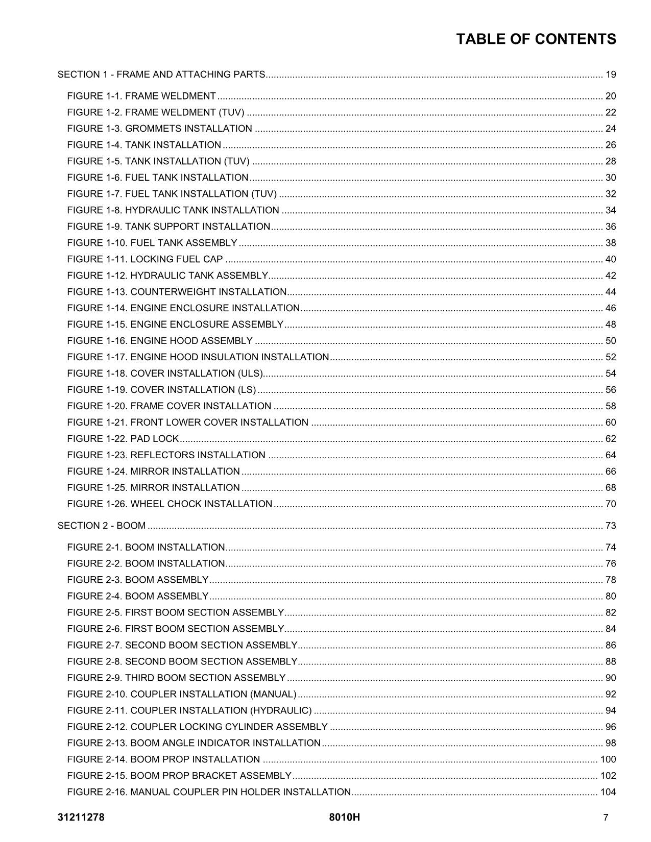 JLG 8010H Telehandler Parts Catalog Manual