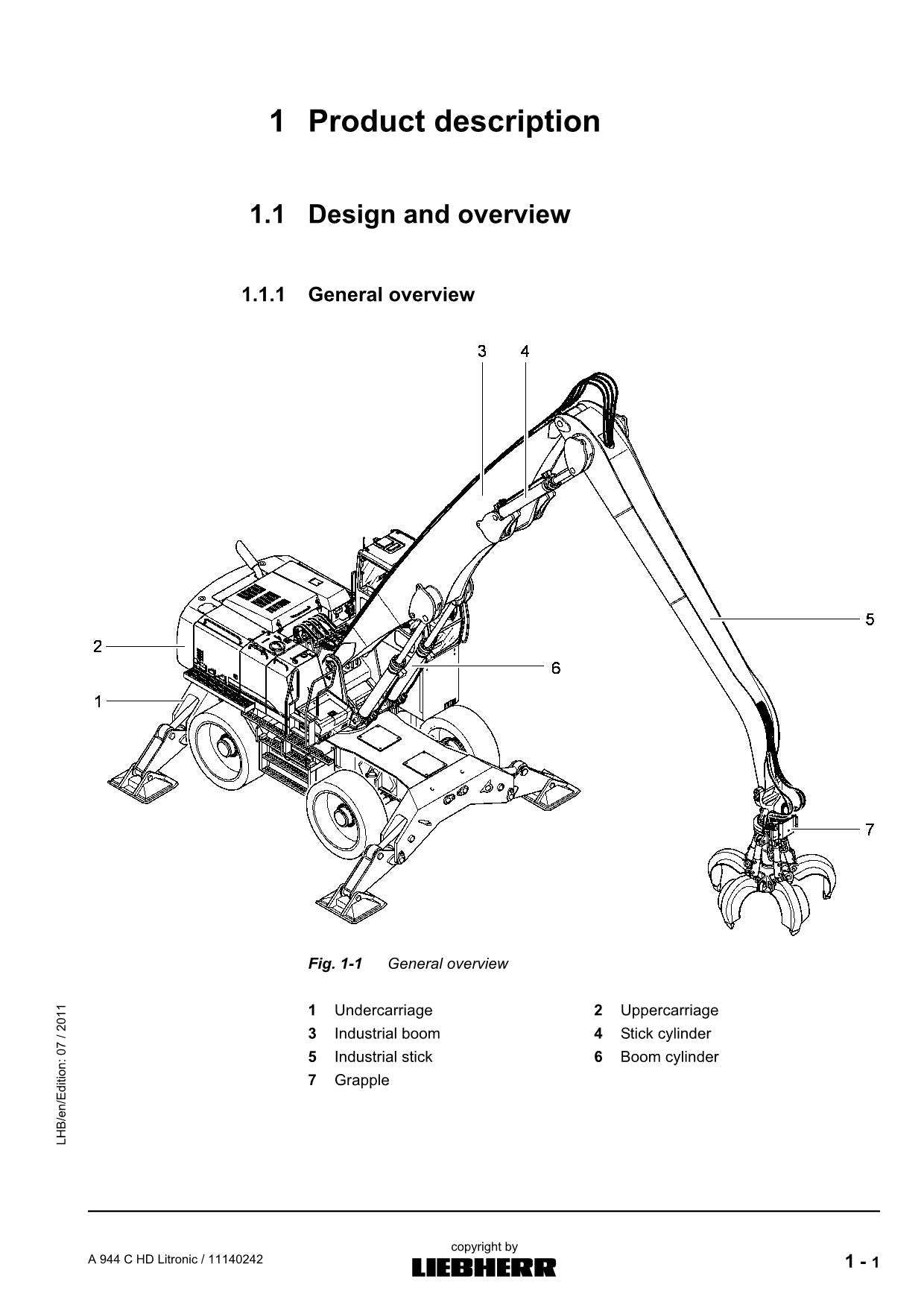 Liebherr A944 C HD Litronic EXCAVATOR LOGGING MACHINE Operators manual