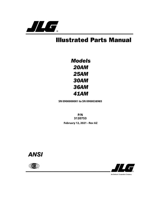 JLG 20AM 25AM 30AM 36AM 41AM Vertical Mast Parts Catalog Manual 3120753