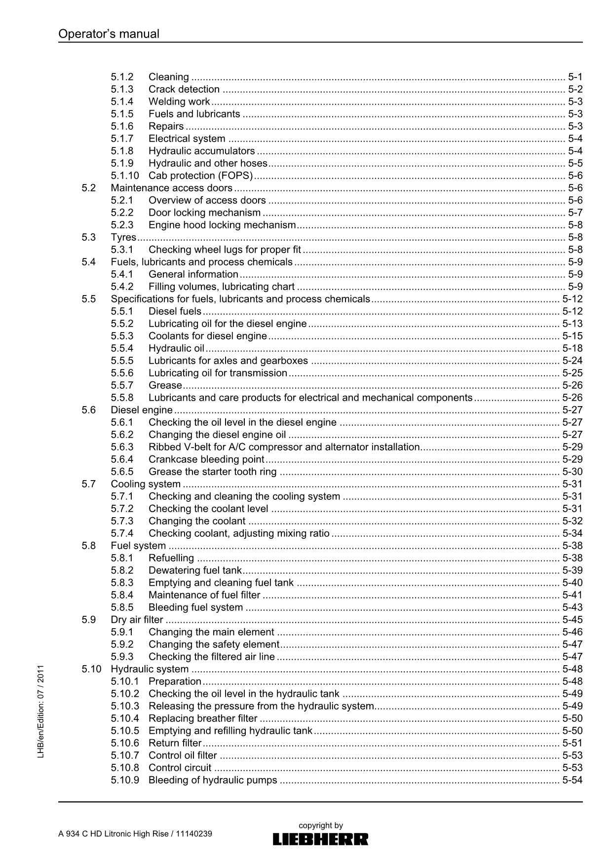 Liebherr A934 C HD Litronic High Rise Excavator Operators manual