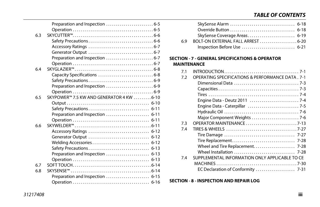 JLG 1250AJP Boom Lift Maintenance Operation Operators Manual 31217408