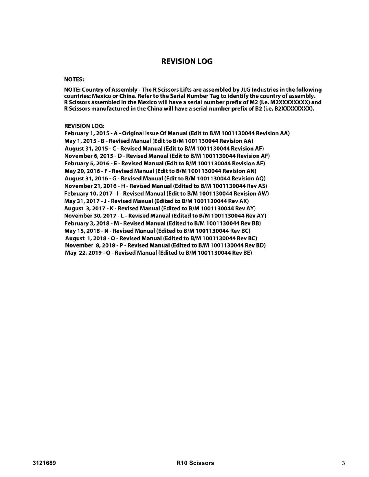 JLG R10 Scissor Lift Parts Catalog Manual