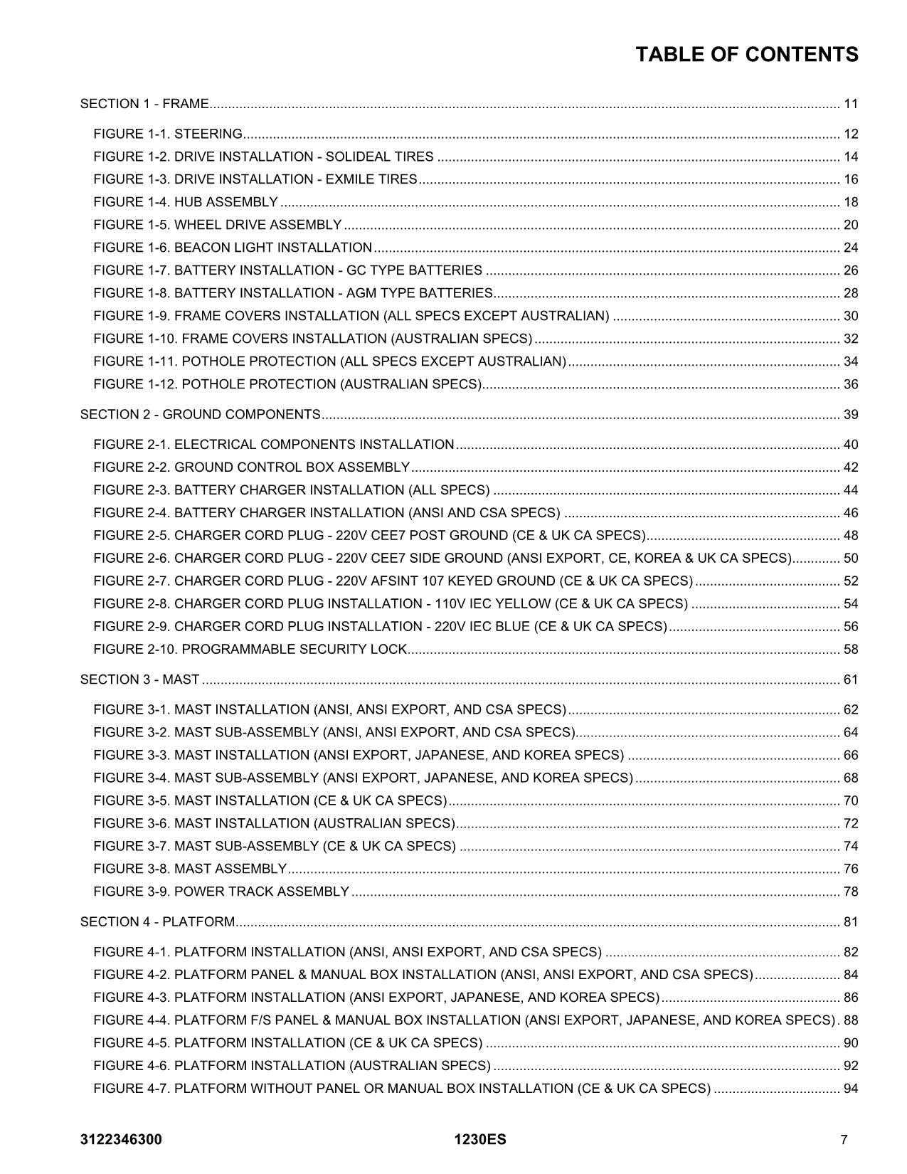 JLG 1230ES Vertical Mast Parts Catalog Manual 3122346300