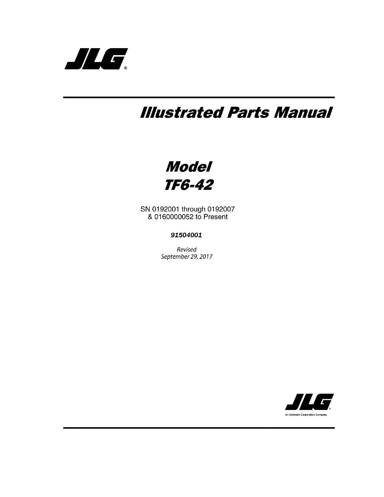 JLG G6-42A Telehandler Parts Catalog Manual