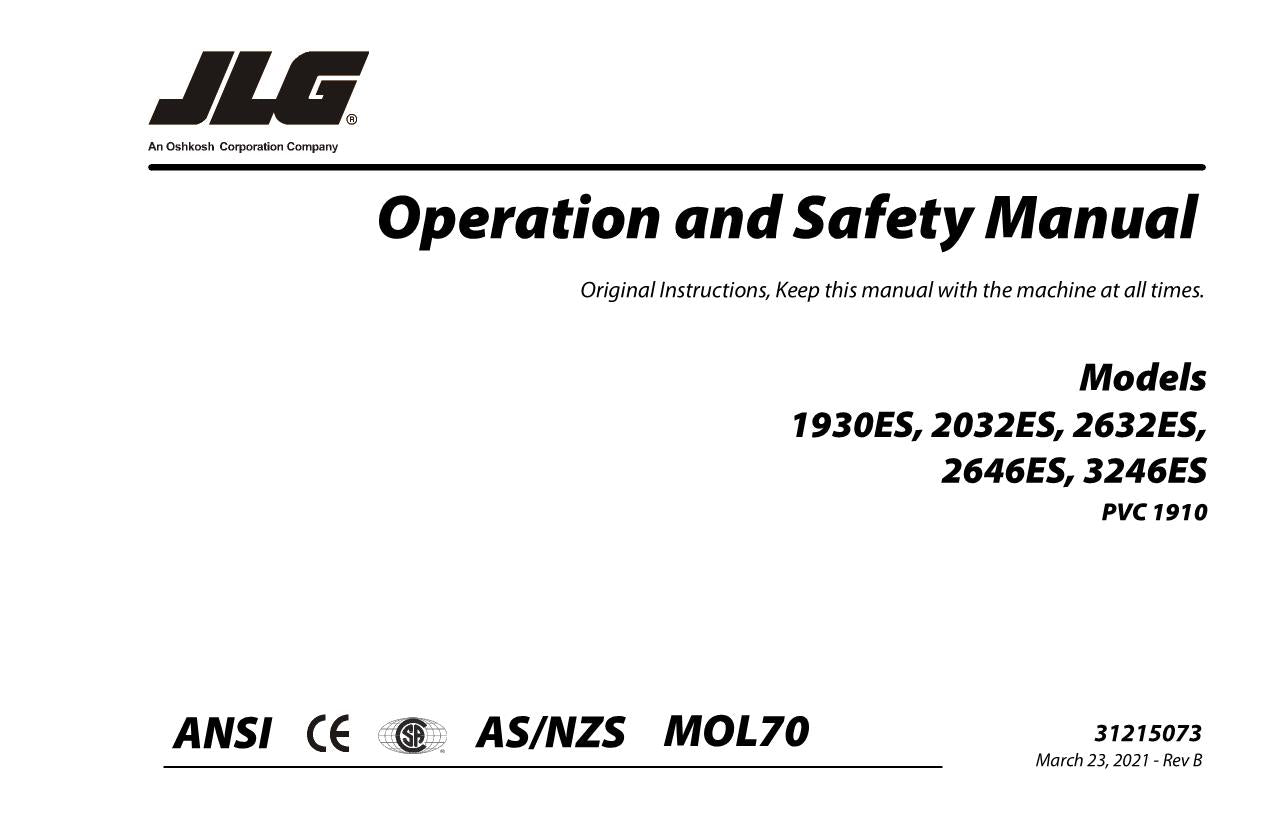 JLG 1930ES 2032ES 2632ES 2646ES 3246ES Scissor Lift Operators Manual 31215073