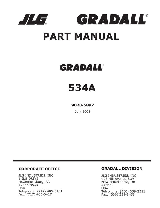 GRADALL JLG 534A LOED Telehandler Parts Catalog Manual