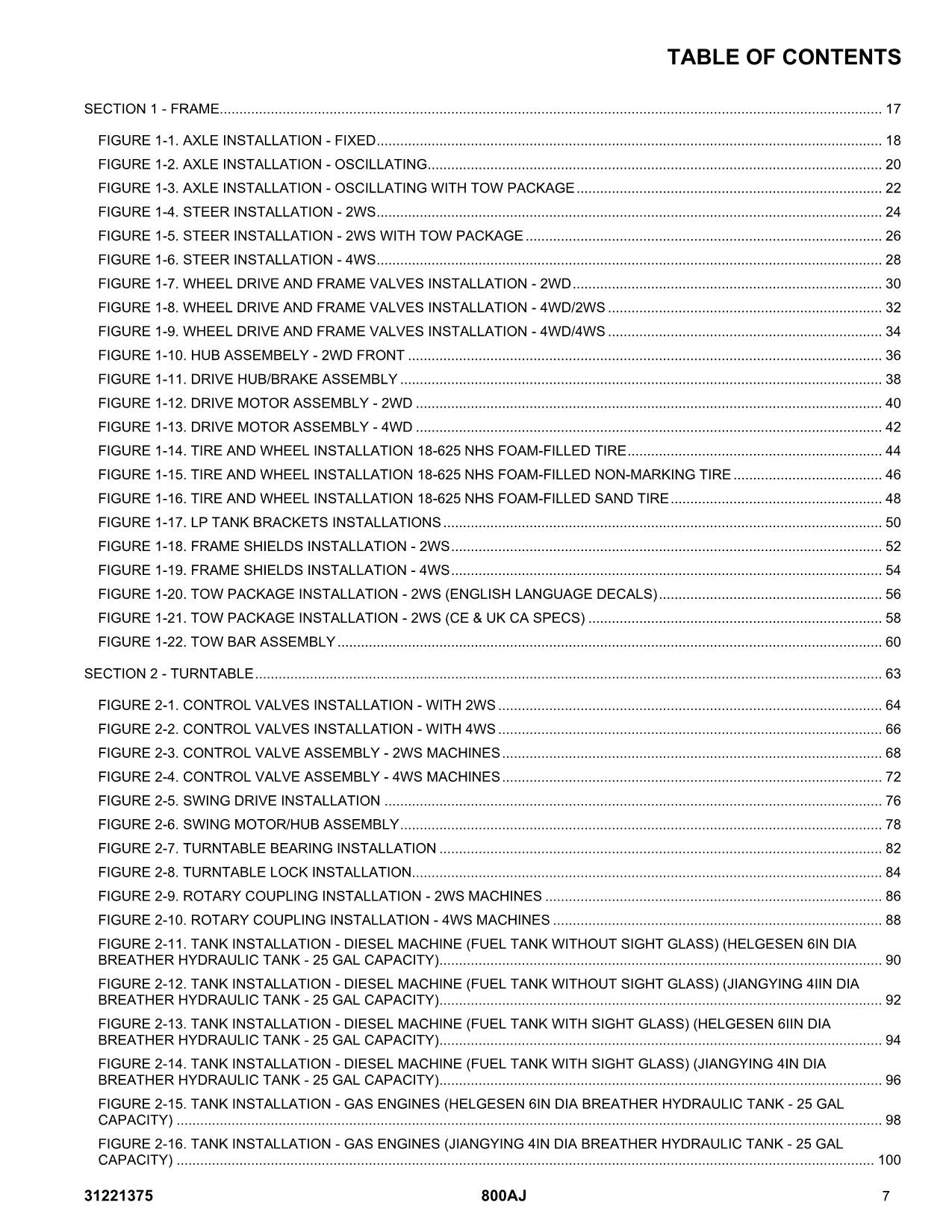 JLG 800AJ Boom Lift Parts Catalog Manual 31221375