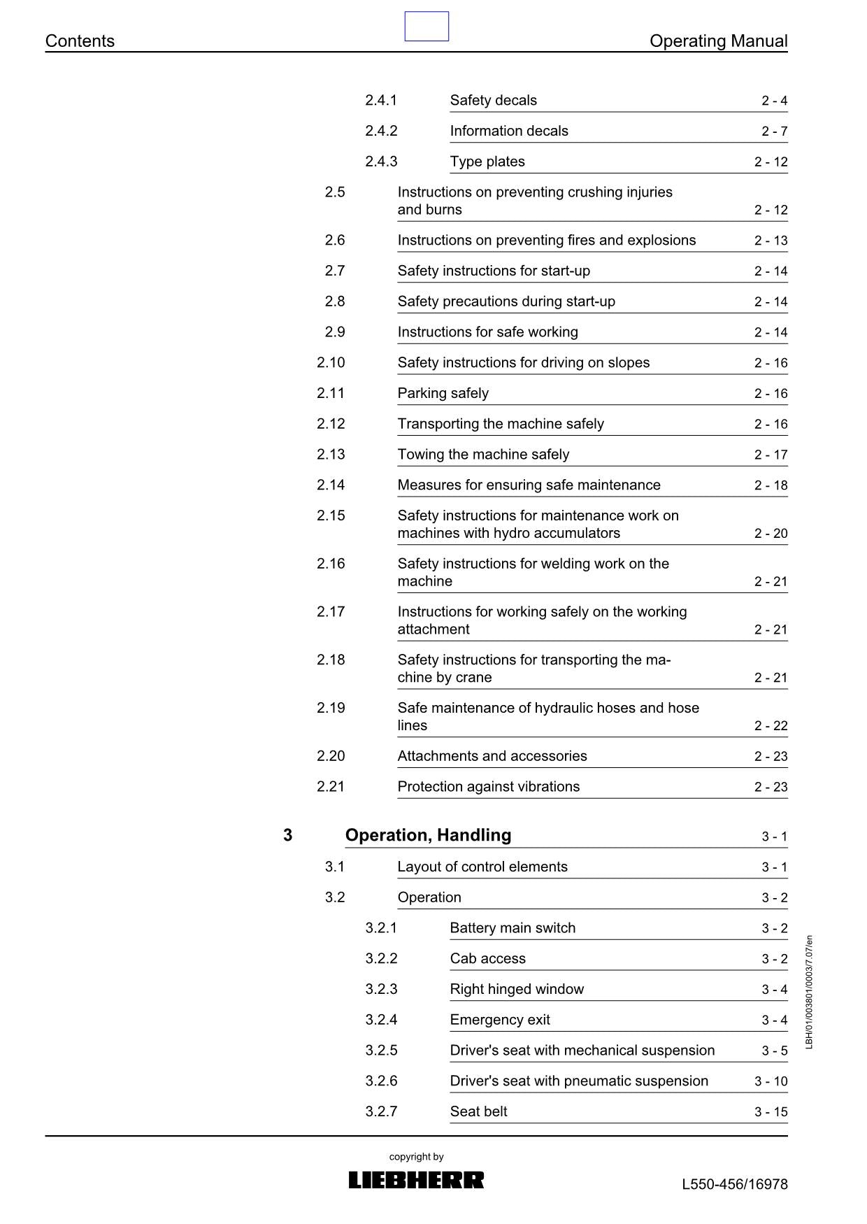 Liebherr L550 2plus2 Wheel Loader Operators manual