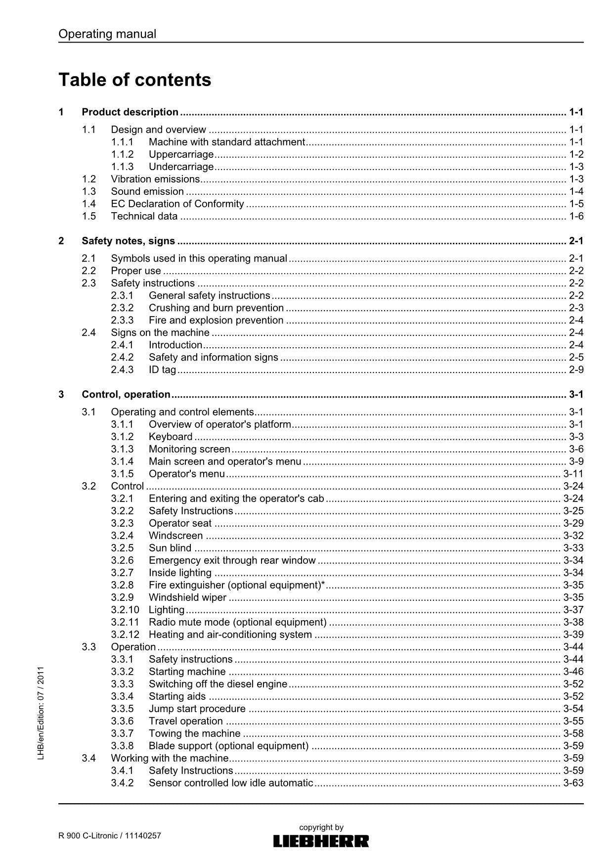 Liebherr R900 C-Litronic Excavator Operators manual serial 57270