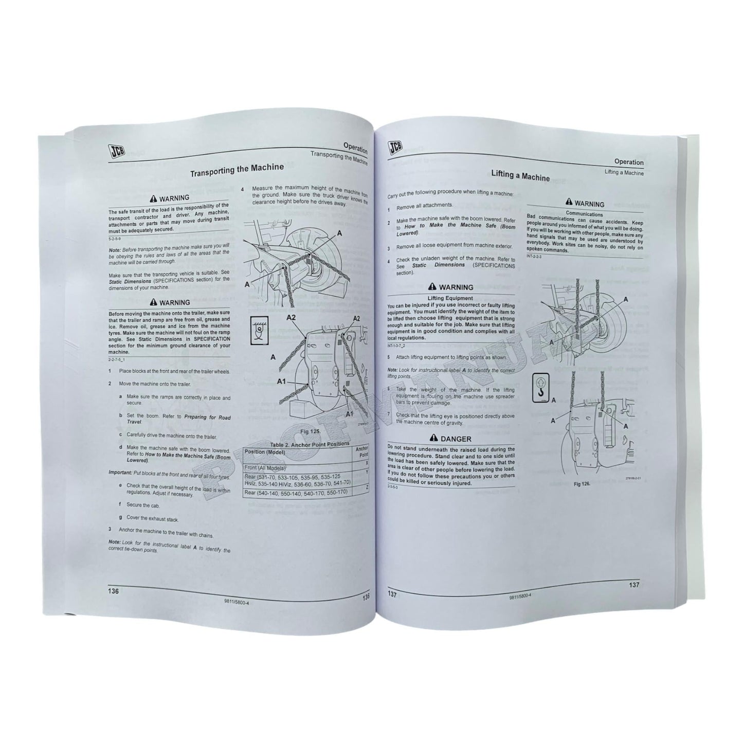 JCB 535-125 HiViz 535-140 HiViz Handler Operators Manual 9811/5800