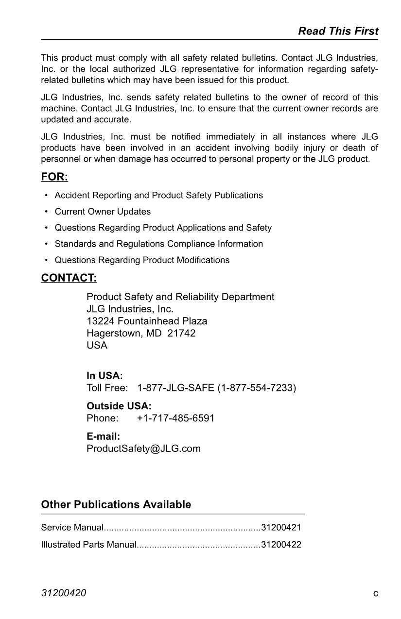 JLG EIRV Telehandler Maintenance Operation Operators Manual