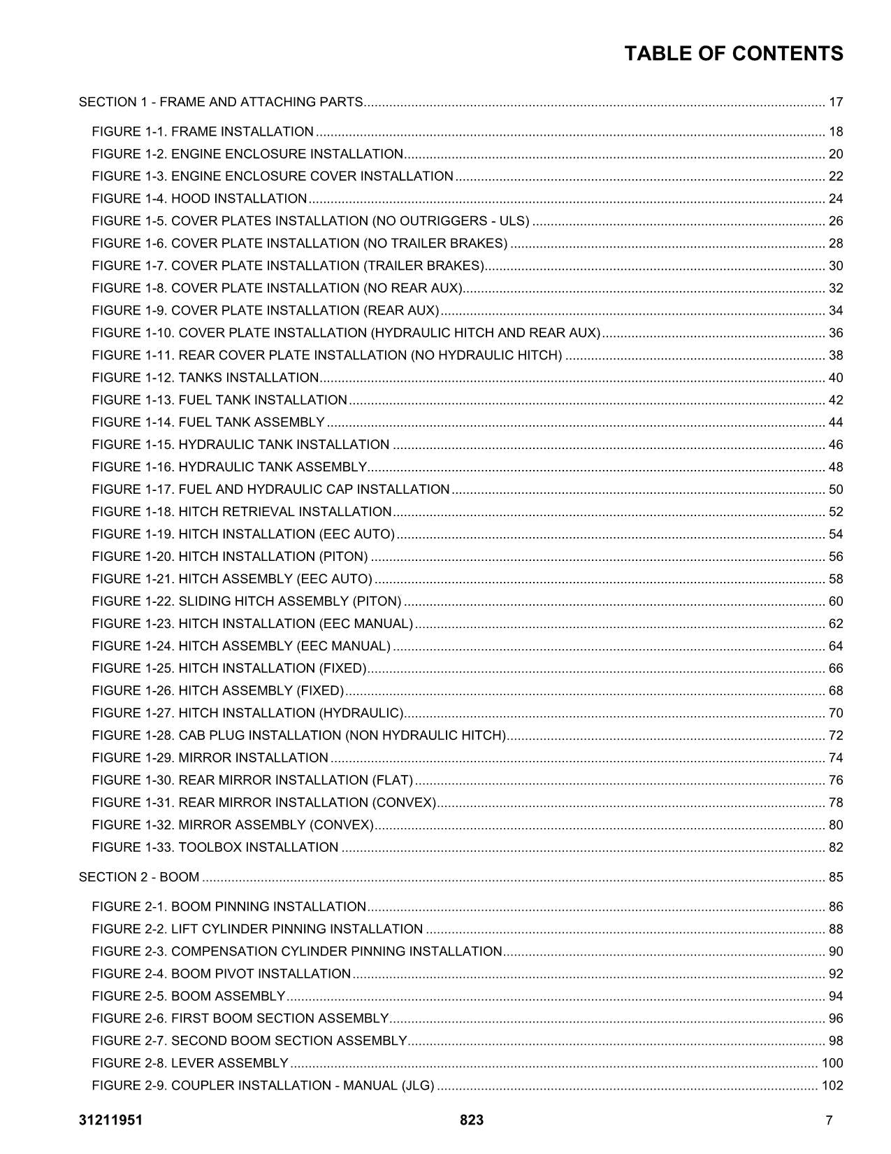 JLG 823 Telehandler Parts Catalog Manual