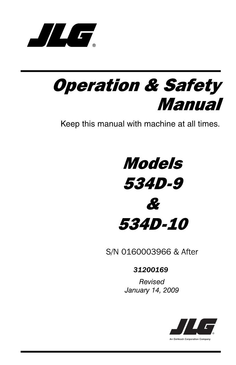 JLG 534D-10 534D-9 Telehandler Maintenance Operation Operators Manual