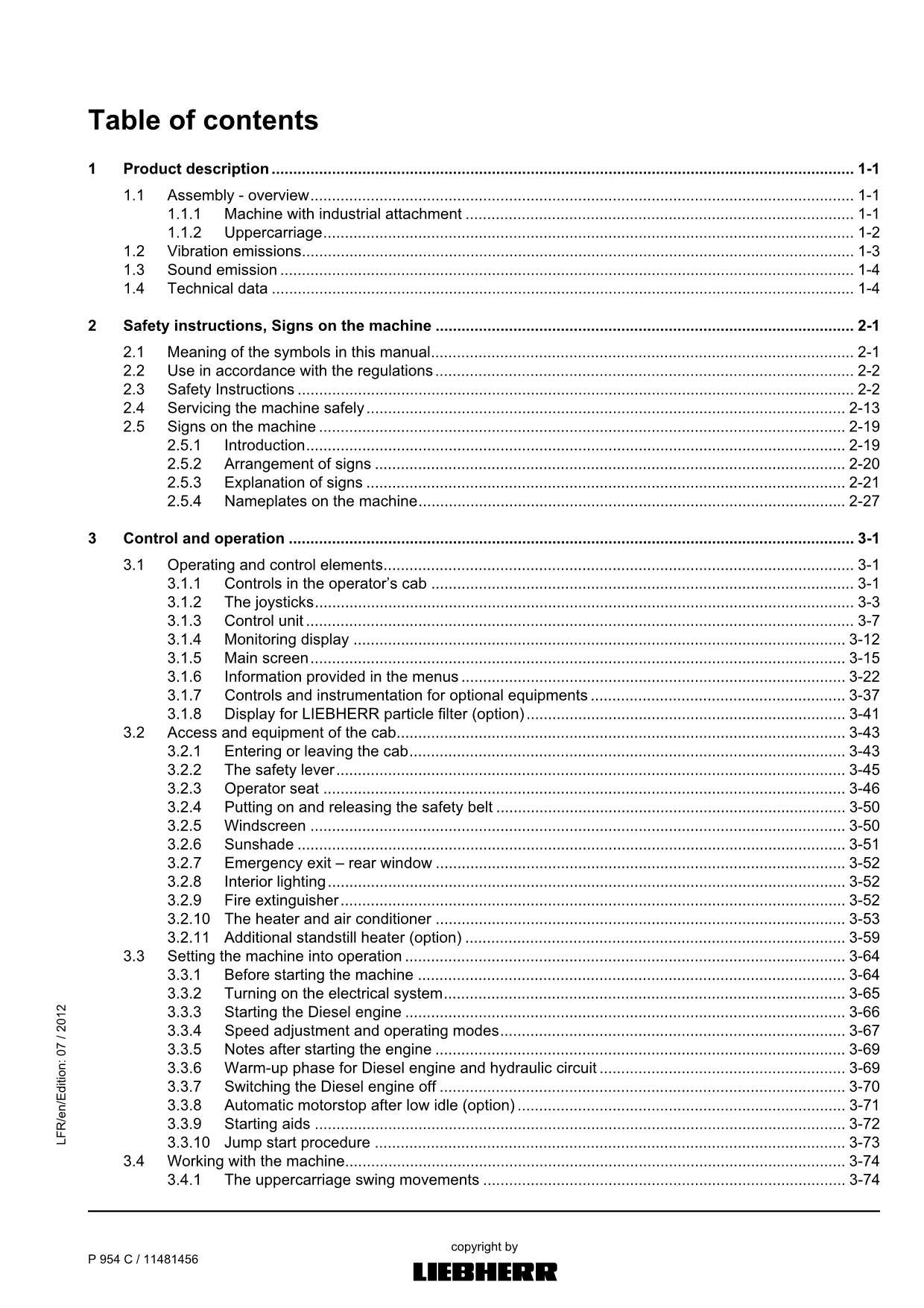 Liebherr P954 C Excavator Operators manual