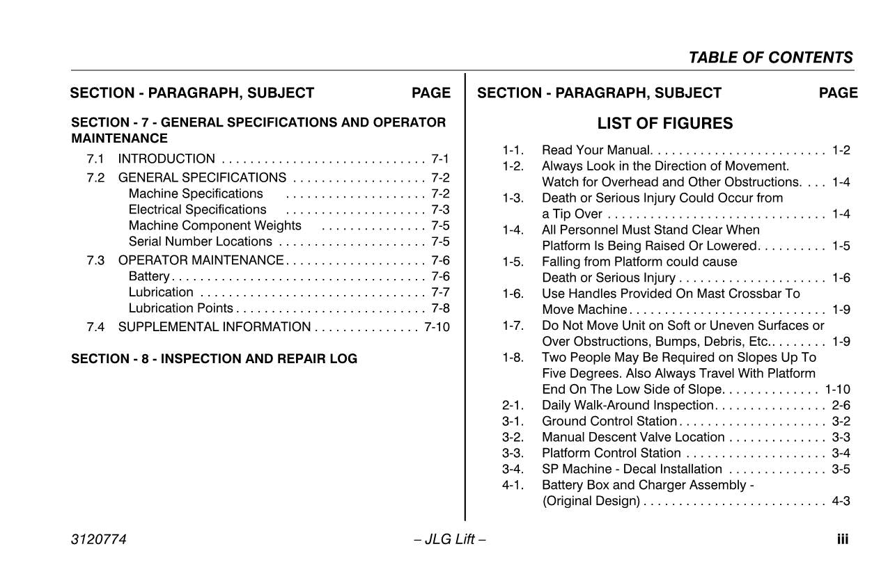 JLG 12SP 15SP Vertical Mast Maintenance Operation Operators Manual