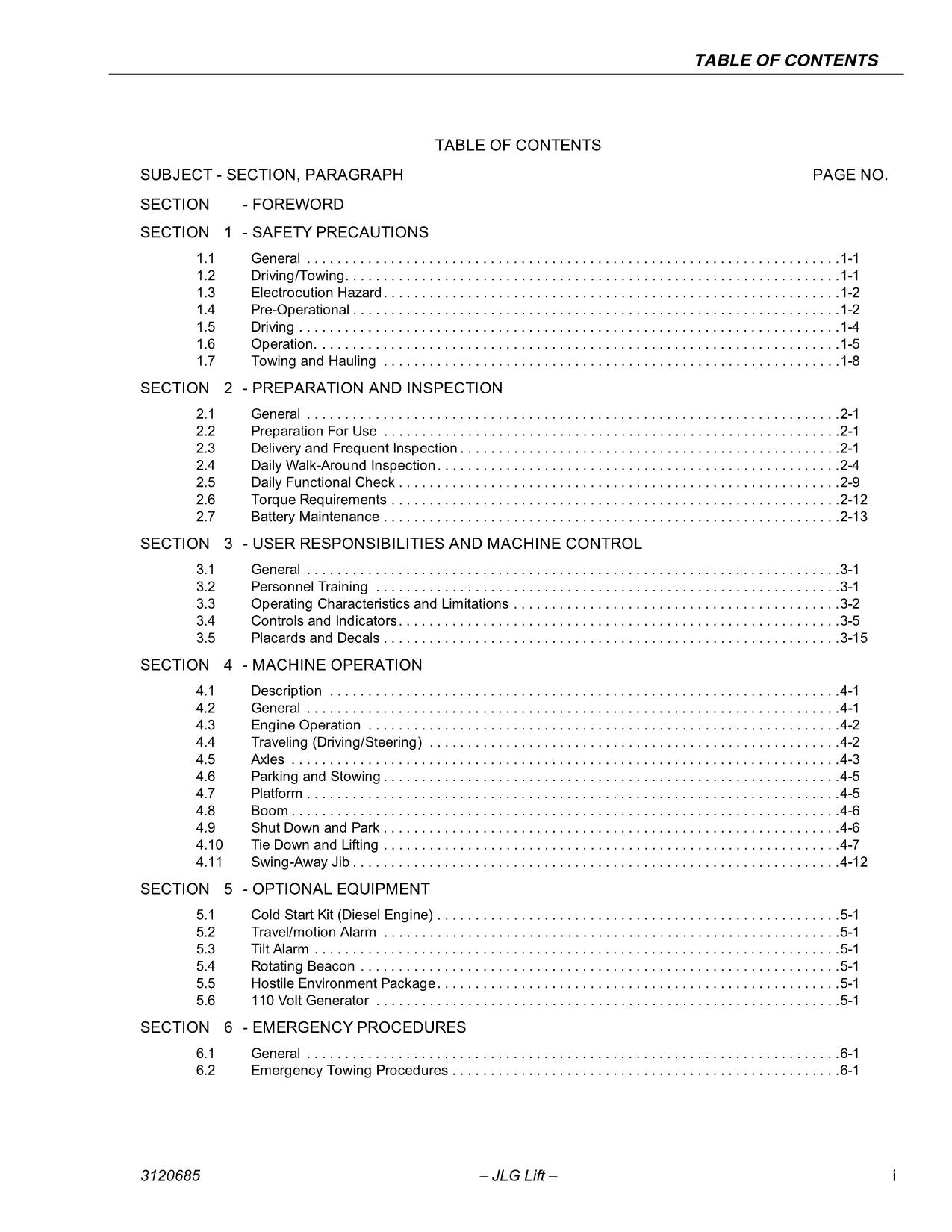 JLG 120HX Boom Lift Maintenance Operation Operators Manual 3120685