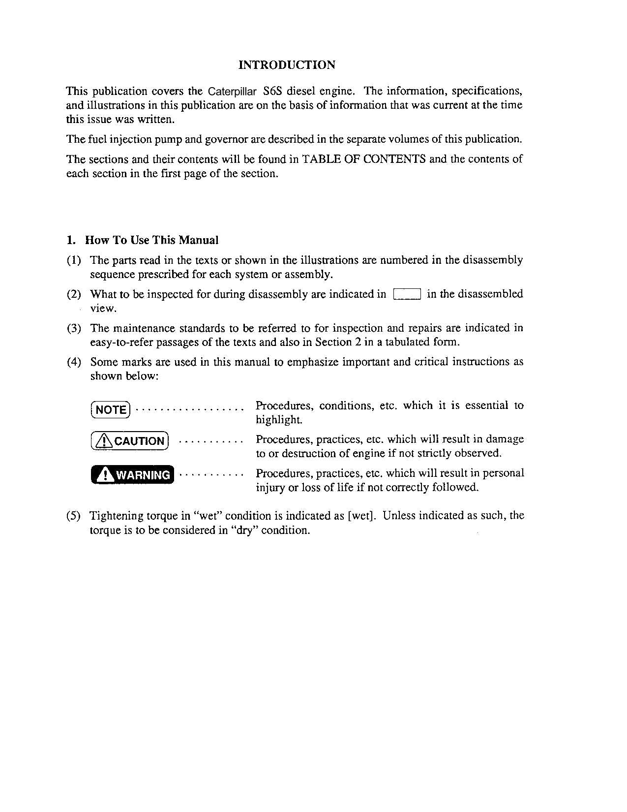 Caterpillar Lift Truck S6S Diesel Engine Service Manual