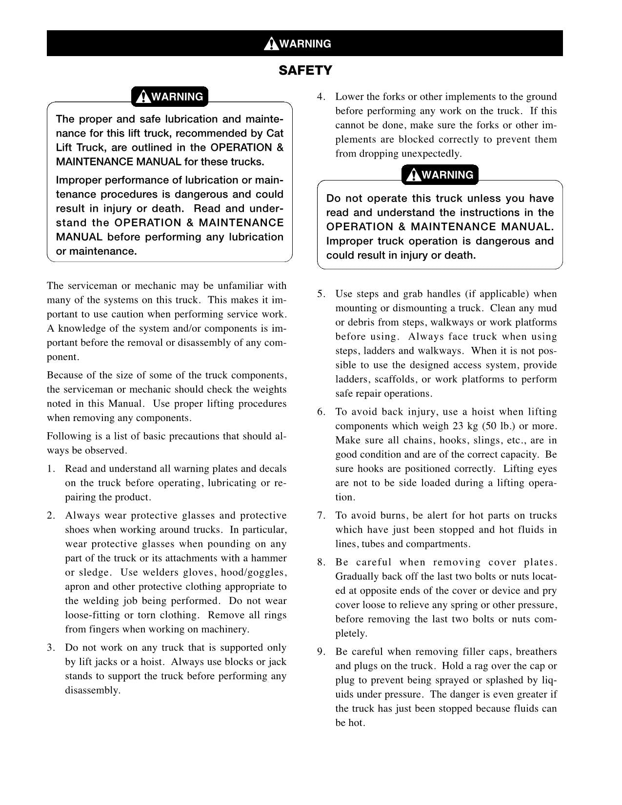 Caterpillar Forklift Lift Trucks DP80 DP90 Chassis Mast Service Manual