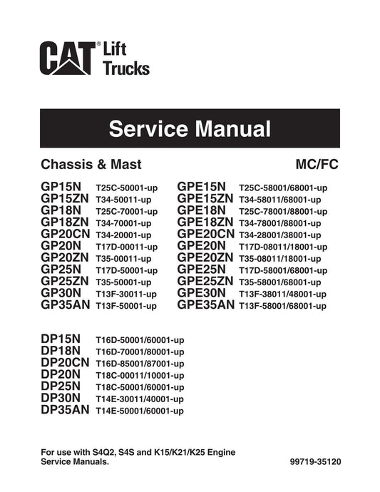 Caterpillar Lift Truck GP25N GP25ZN GP30N DP15N DP18N DP25N DP30N Service Manual