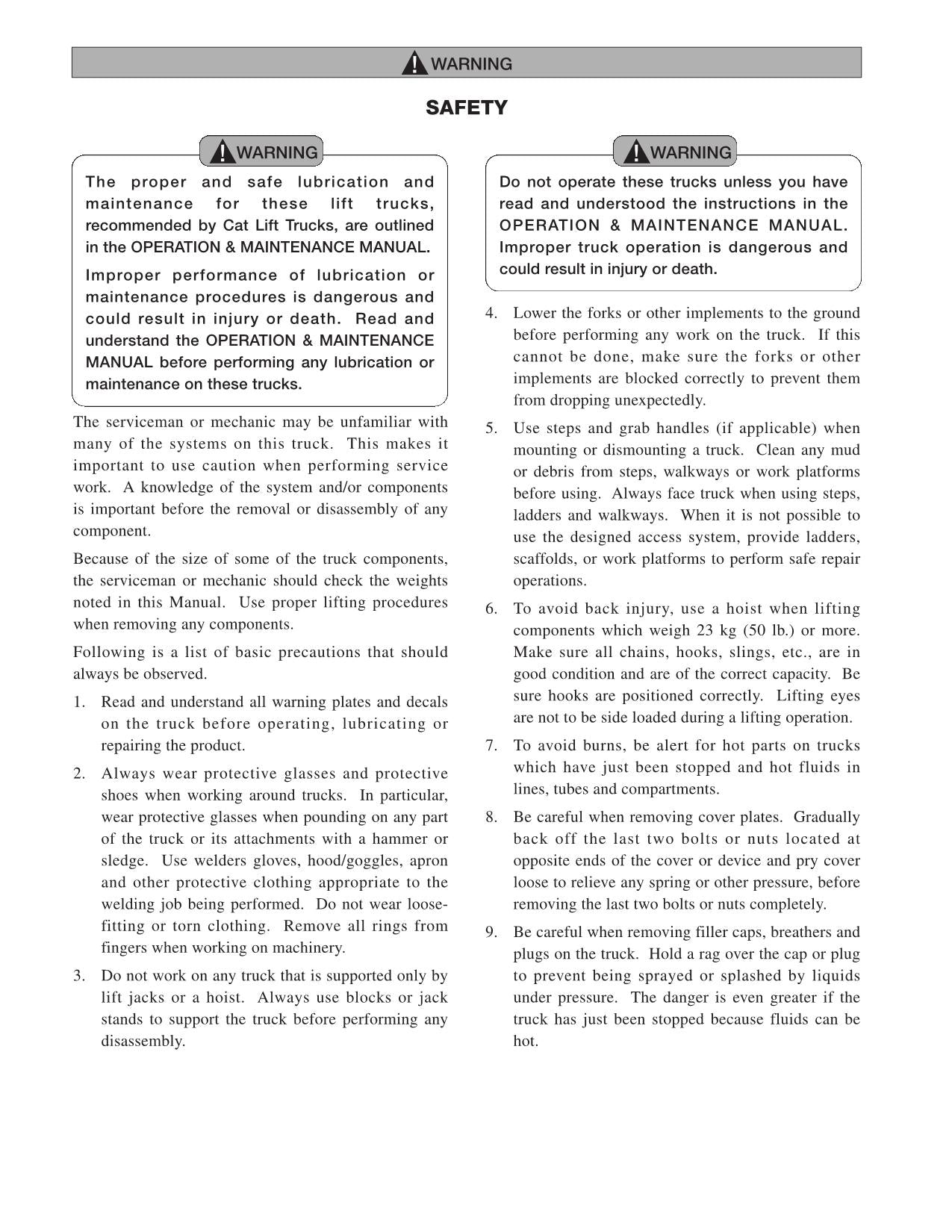 Caterpillar Lift Truck GP25N GP25ZN GP30N DP15N DP18N DP25N DP30N Service Manual