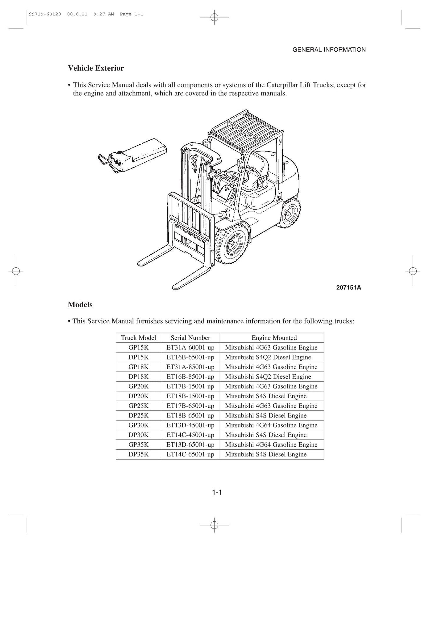 Caterpillar DP18K DP20K DP25K DP30K DP35K Forklift Service Manual