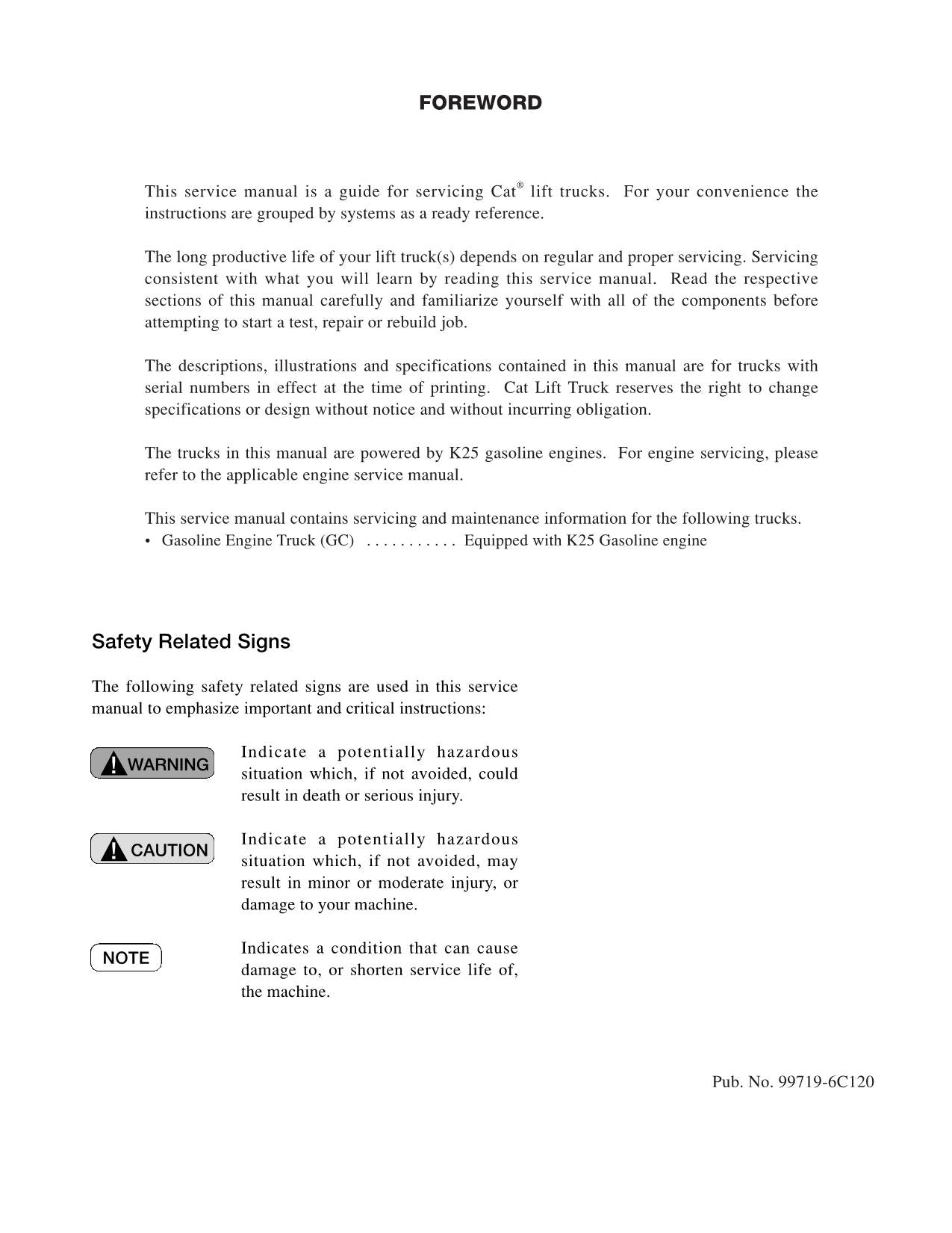 Caterpillar Lift Truck GC30N GC33N Chassis Mast Service Manual