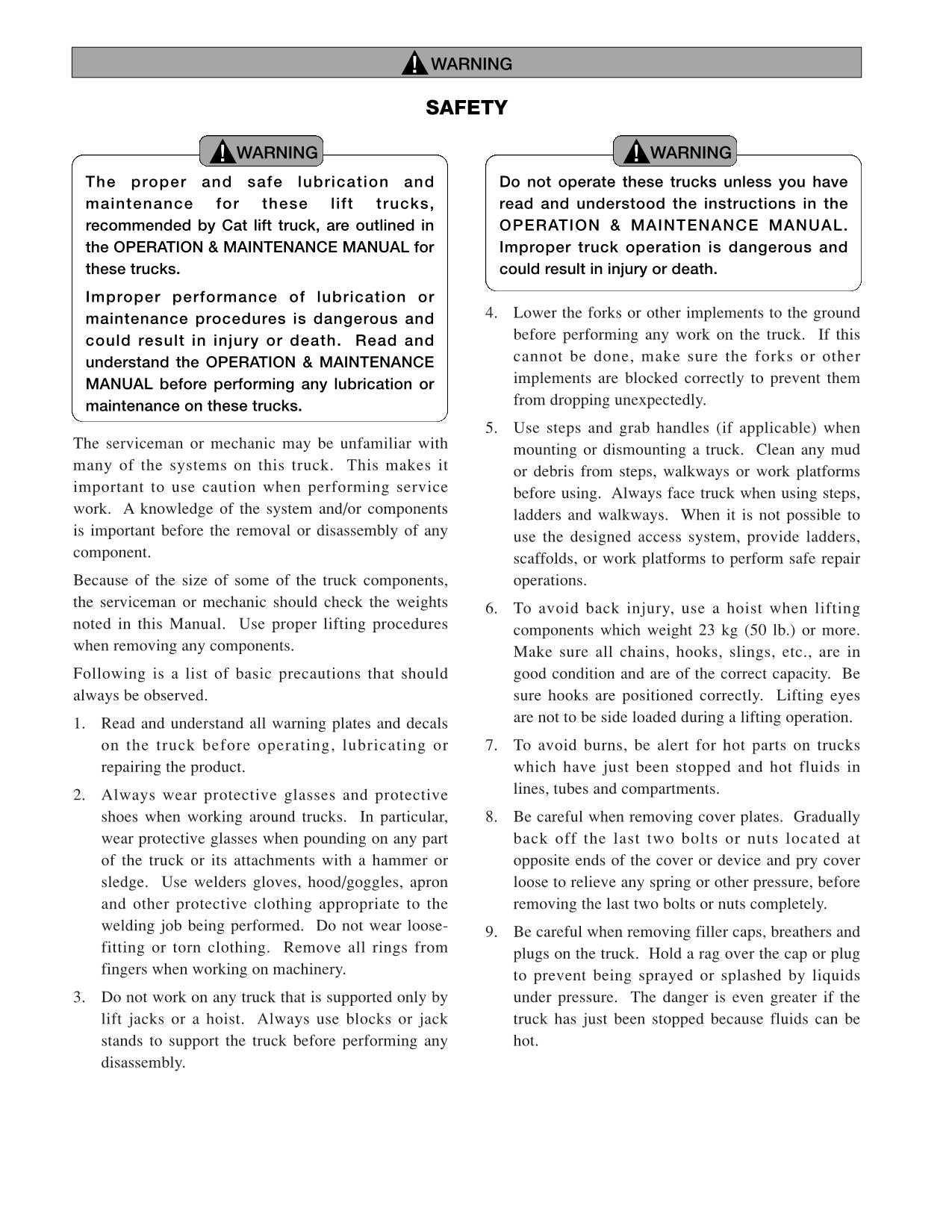 Caterpillar Lift Truck GC20N GC25N GC28N GC33N Chassis Mast Service Manual