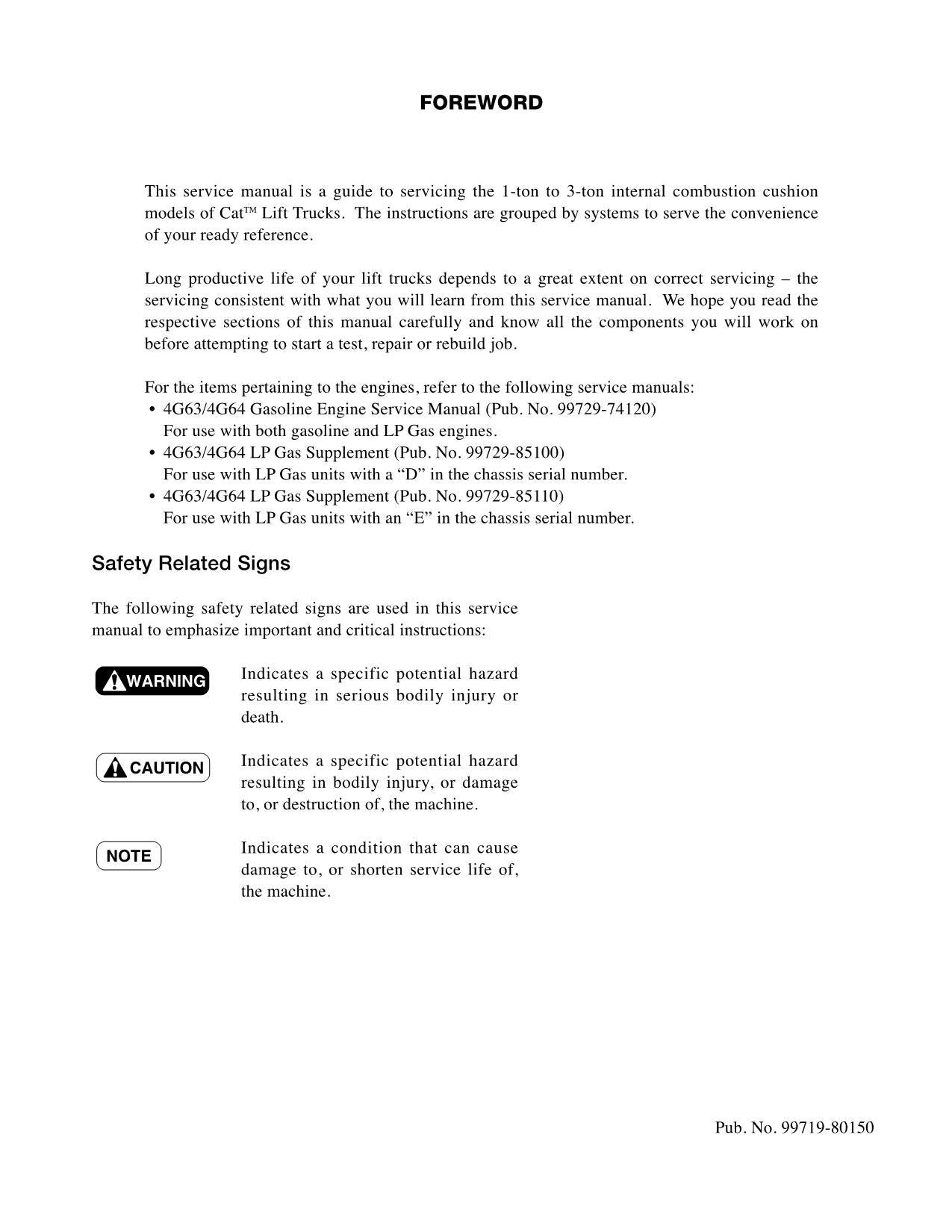 Caterpillar Lift Truck GC15K GC18K GC20K GC20K HP Chassis Mast Service Manual