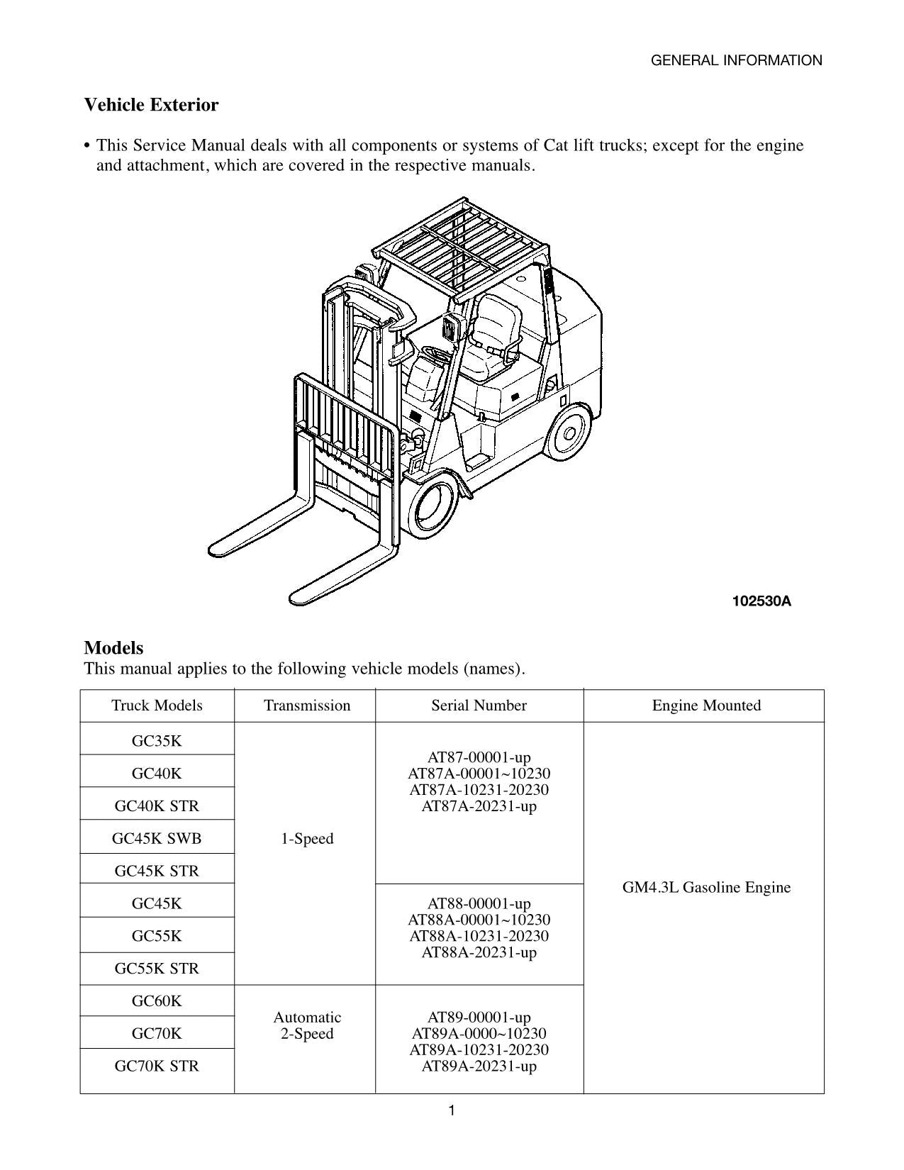 Caterpillar Forklift GC45K STR GC45K GC55K GC55K STR Chassis Mast Service Manual