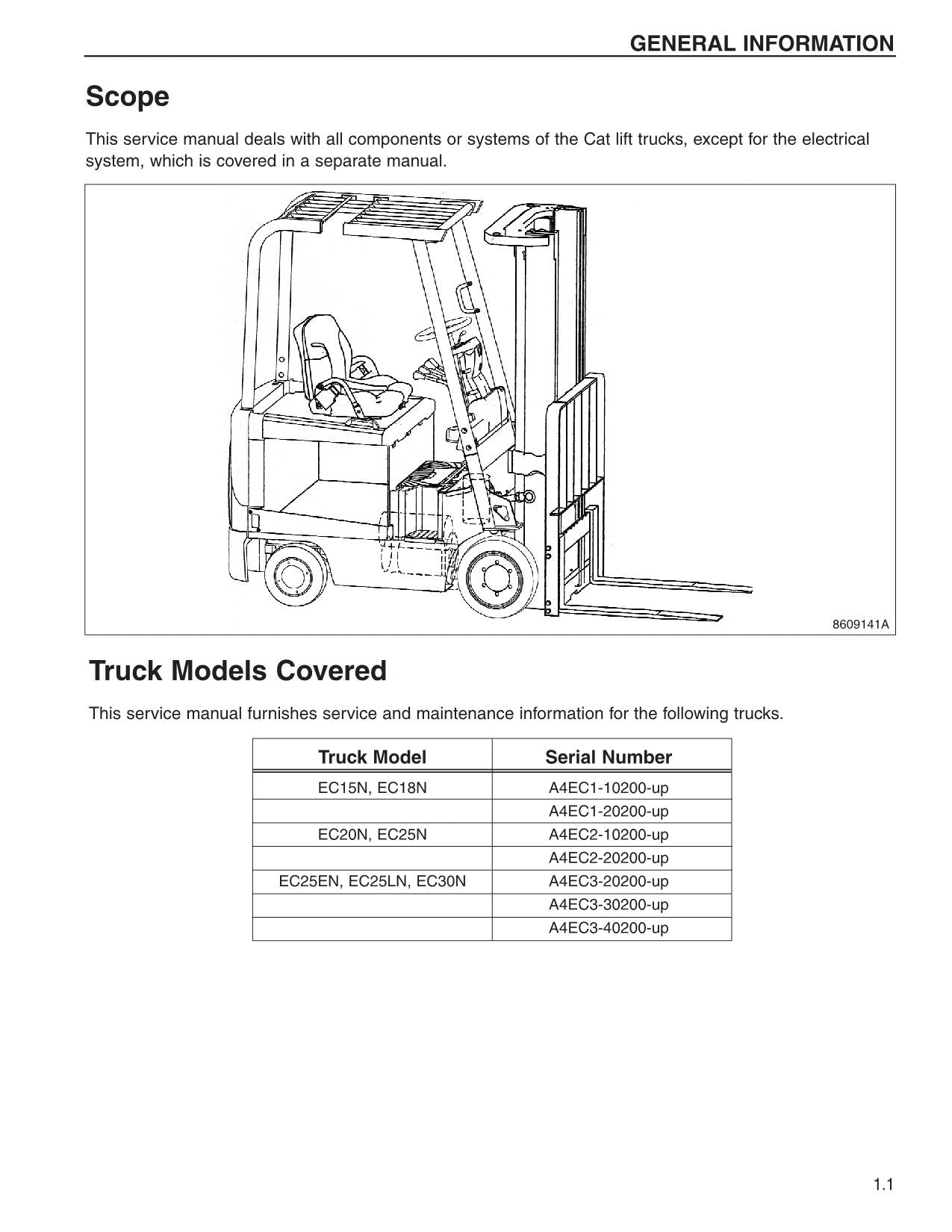 Caterpillar EC25LN EC30N Lift Truck Forklift Service Manual