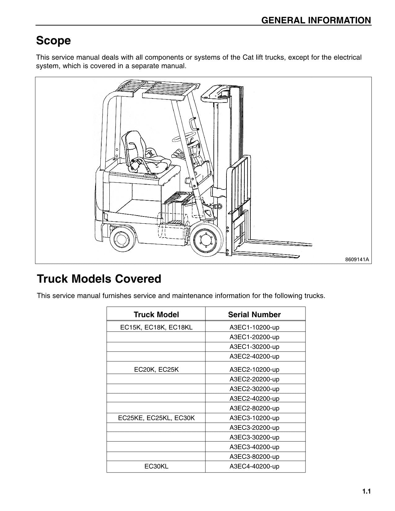 Caterpillar Lift Truck EC30K EC30KL Service Manual